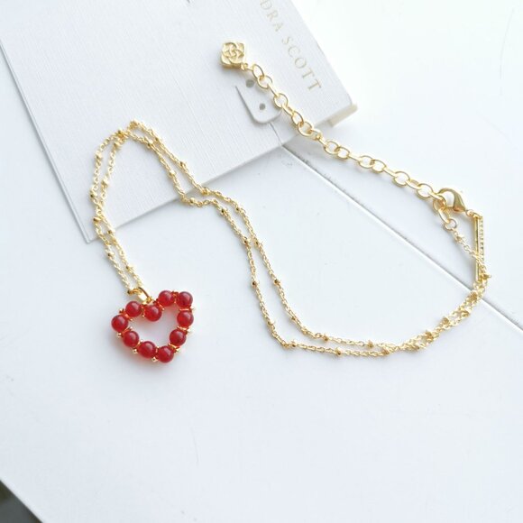 Kendra Scott Ashton Heart Gold Red Glass Short Necklace - Picture 3 of 3